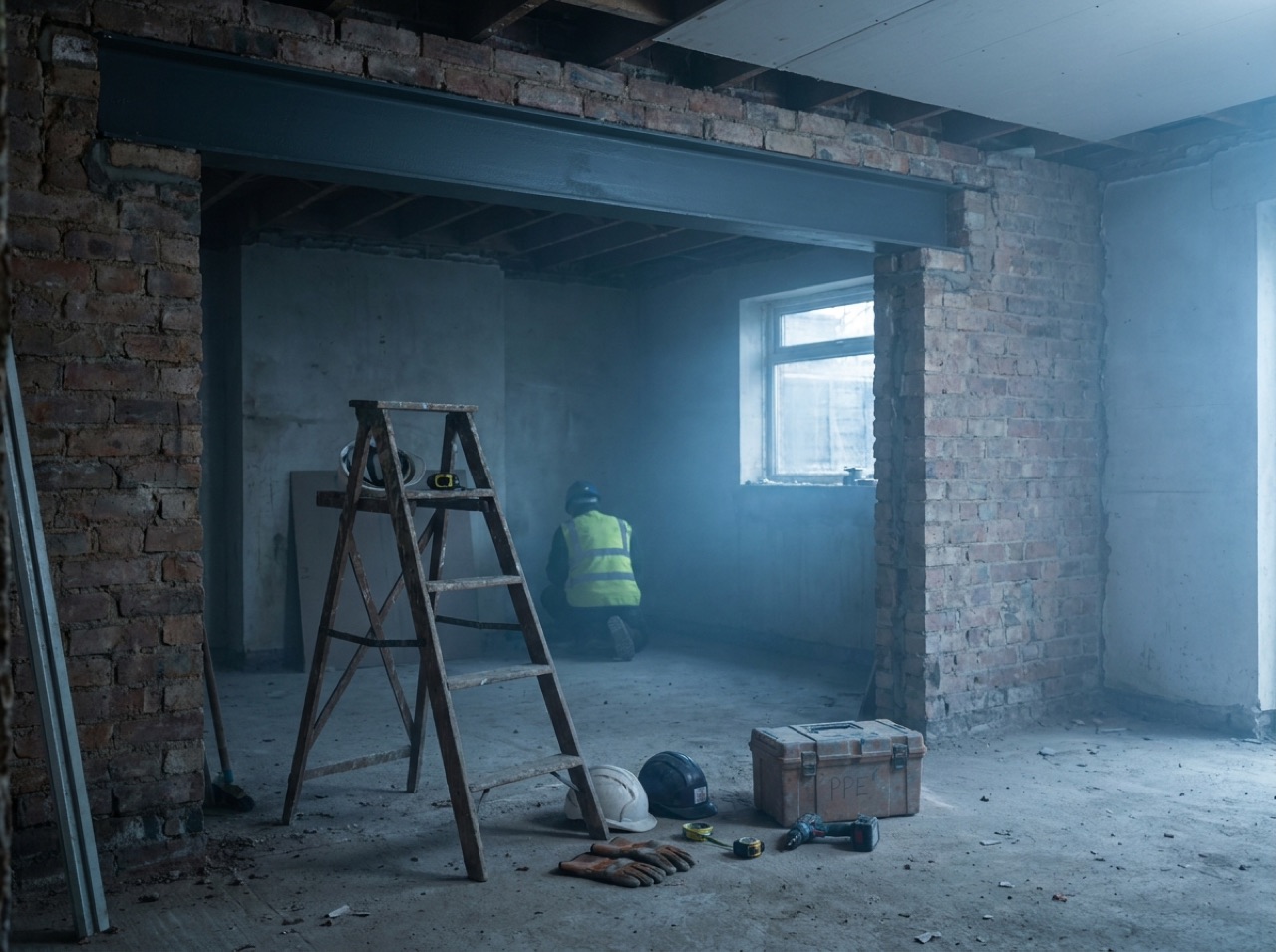 Structural steel beam in a residential extension