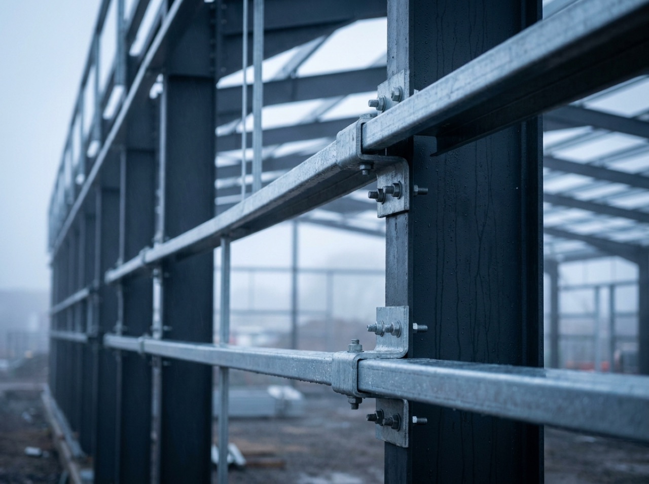 Steelwork being fitted out on a commercial frame on site