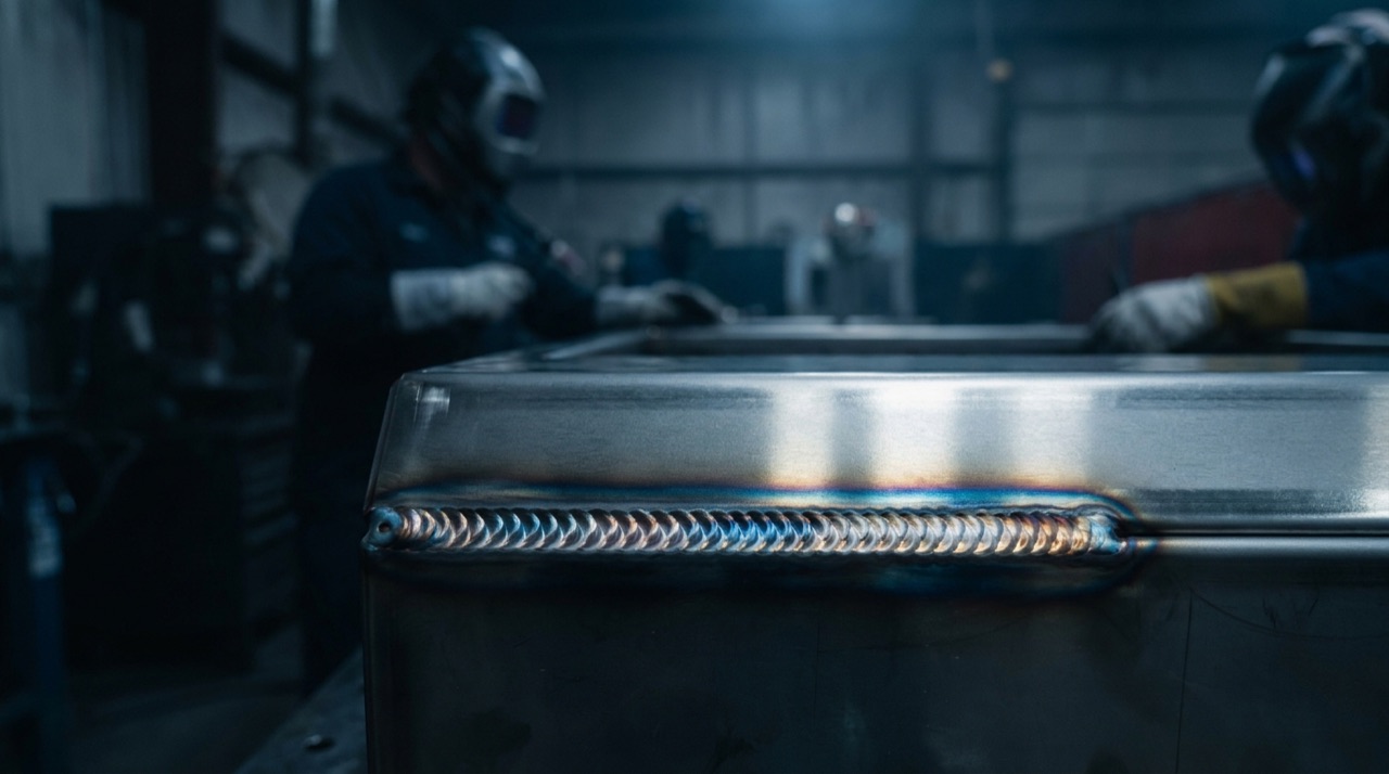 Close-up of a precise TIG weld bead on steel